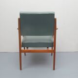 1950s armchair in cherrywood, leatherette kaki