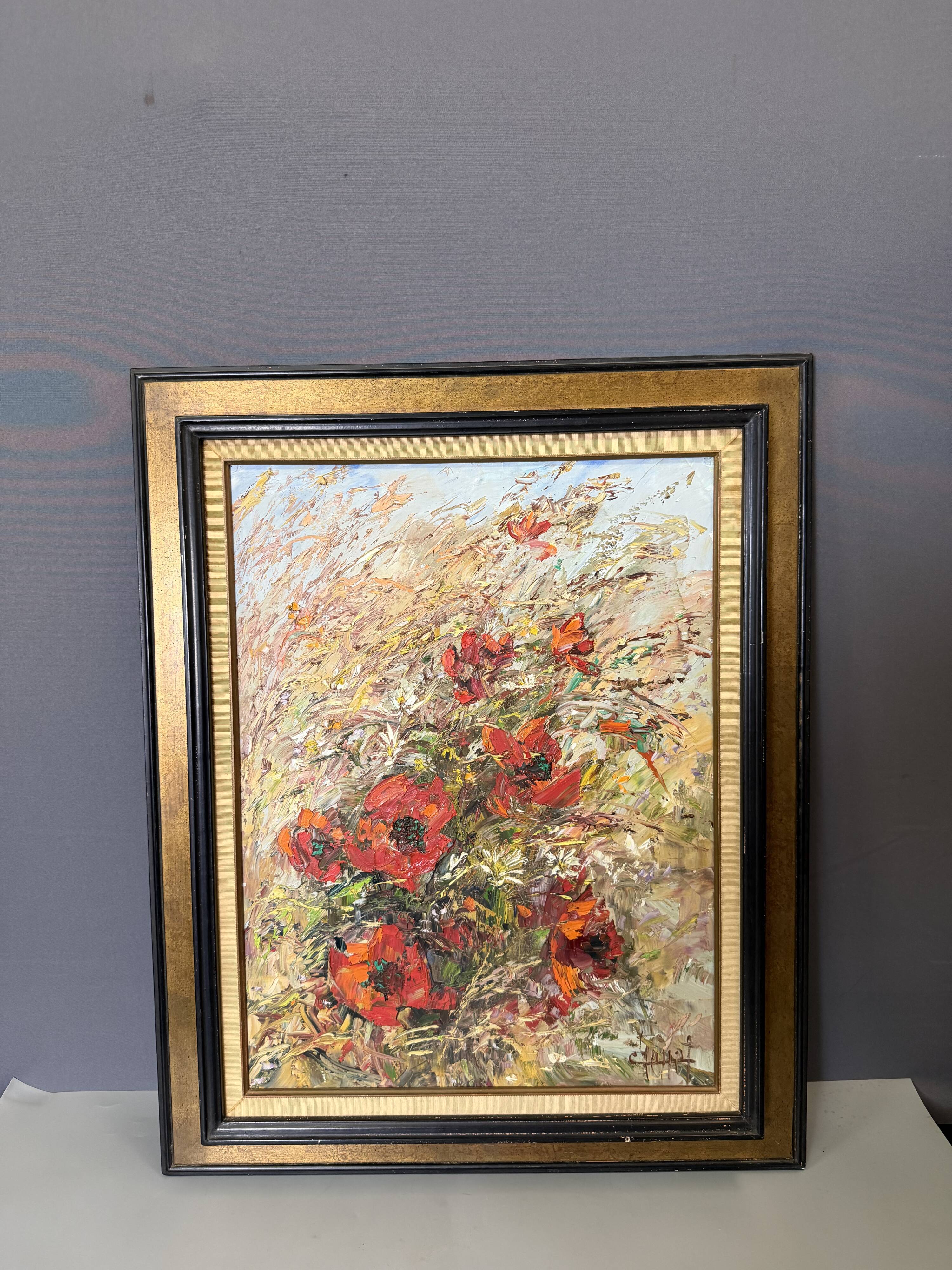 Huile sur toile, Les coquelicots, Charles Chenet