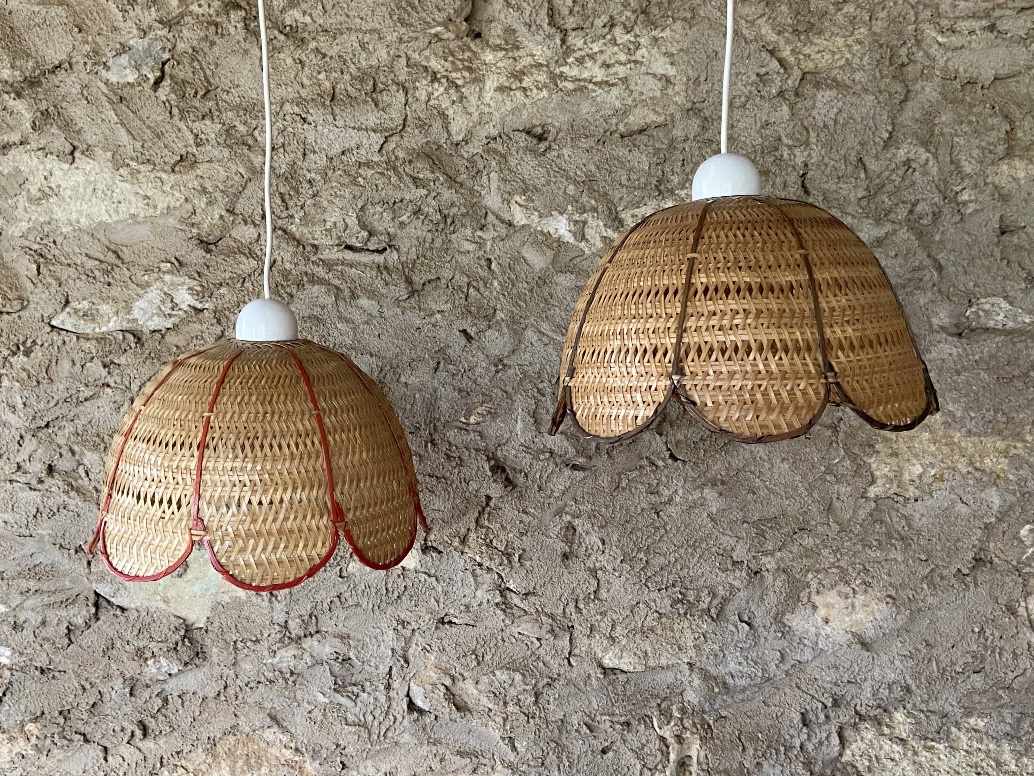 Paire de suspensions en rotin circa1970
