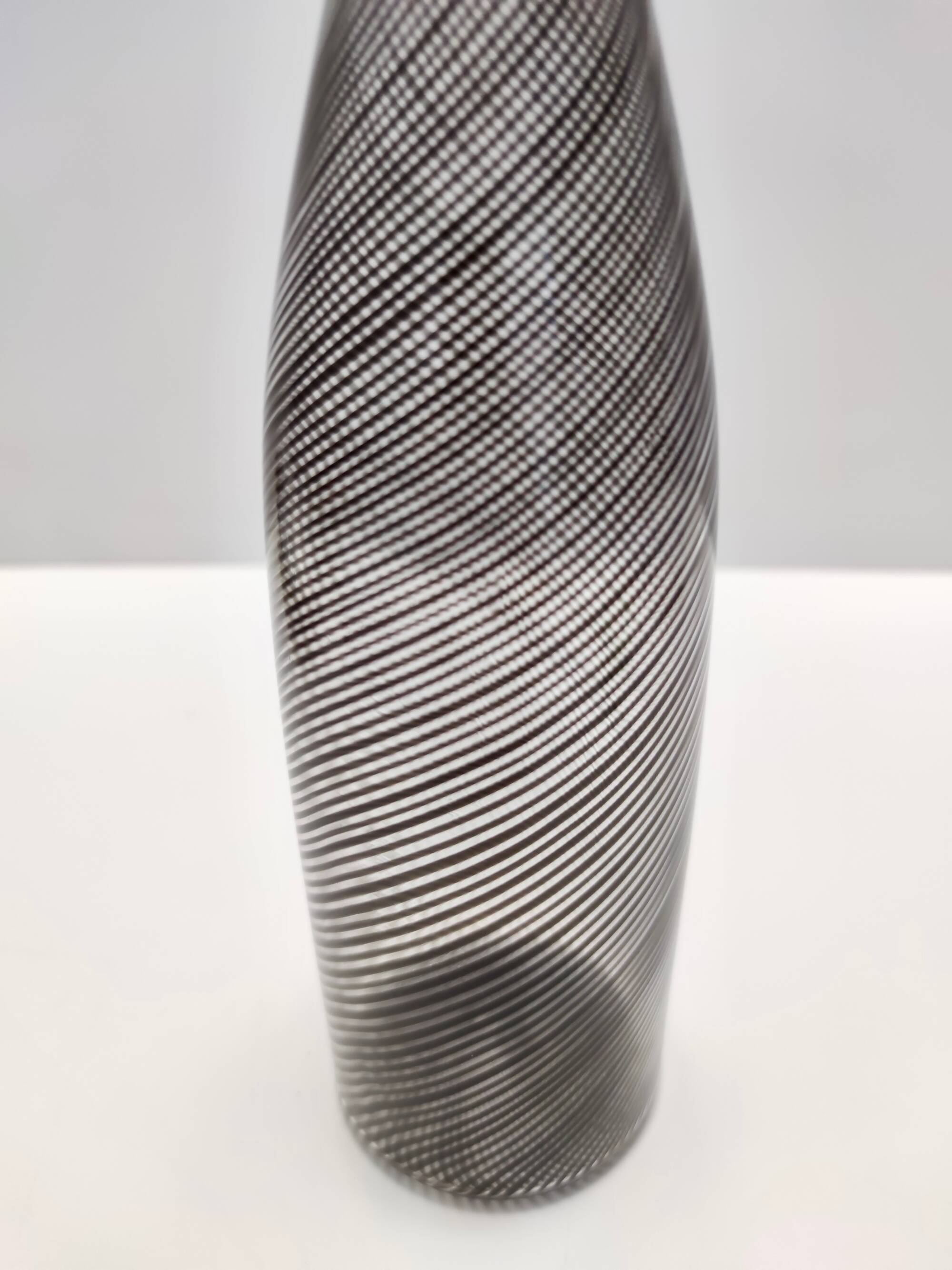 Black Murano Glass Bottle Vase "Mezza Filigrana" by Dino Martens for Aureliano Toso