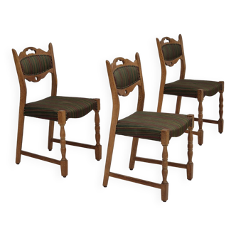 Années 1960, ensemble de 3 chaises danoises de salle à manger, bon état d'origine, meuble en laine, bois de chêne.