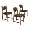 Années 1960, ensemble de 3 chaises danoises de salle à manger, bon état d'origine, meuble en laine, bois de chêne.