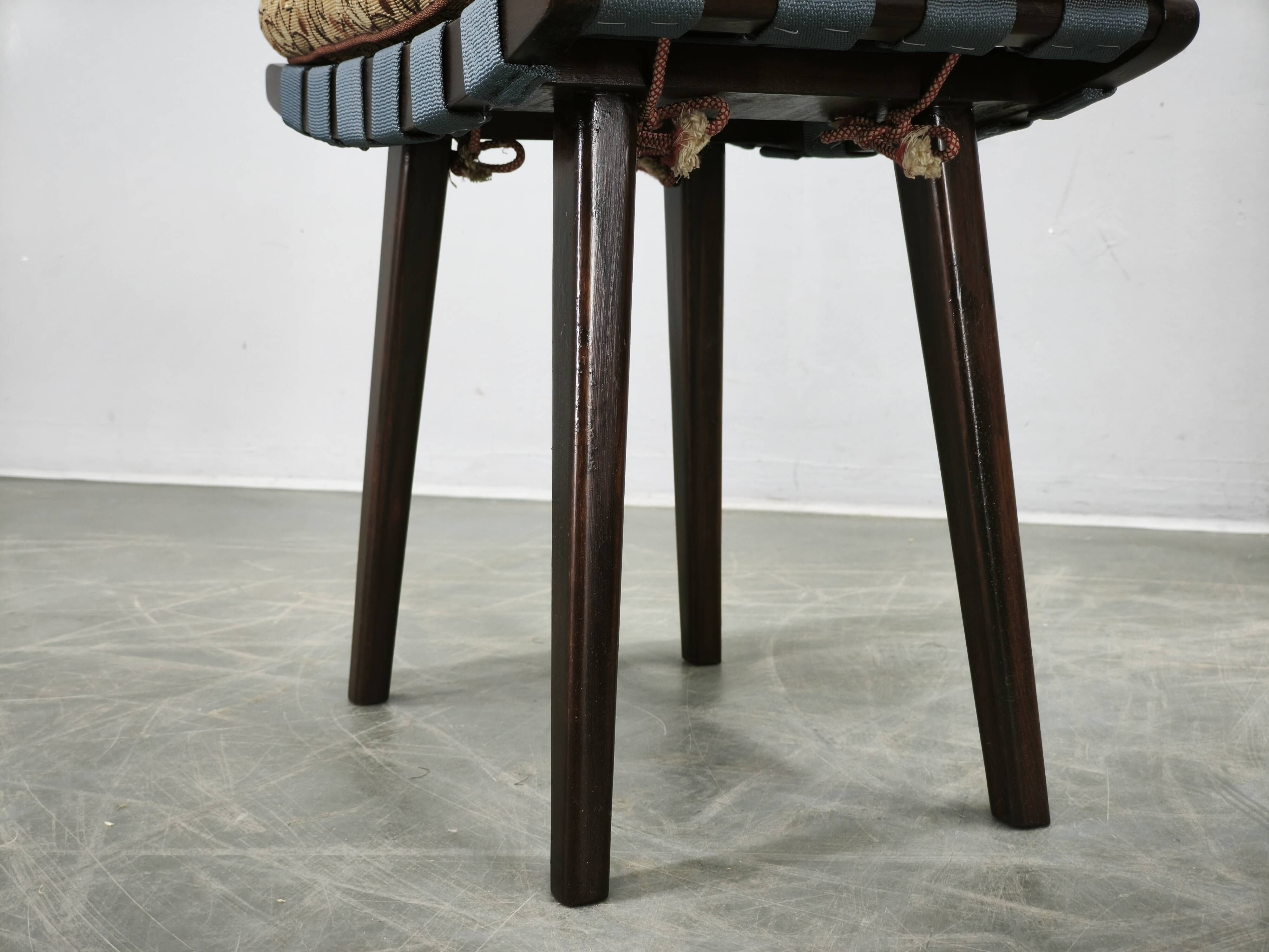 TON Mid-Century Beech Stool with Original Cushion, Czechoslovakia, circa 19