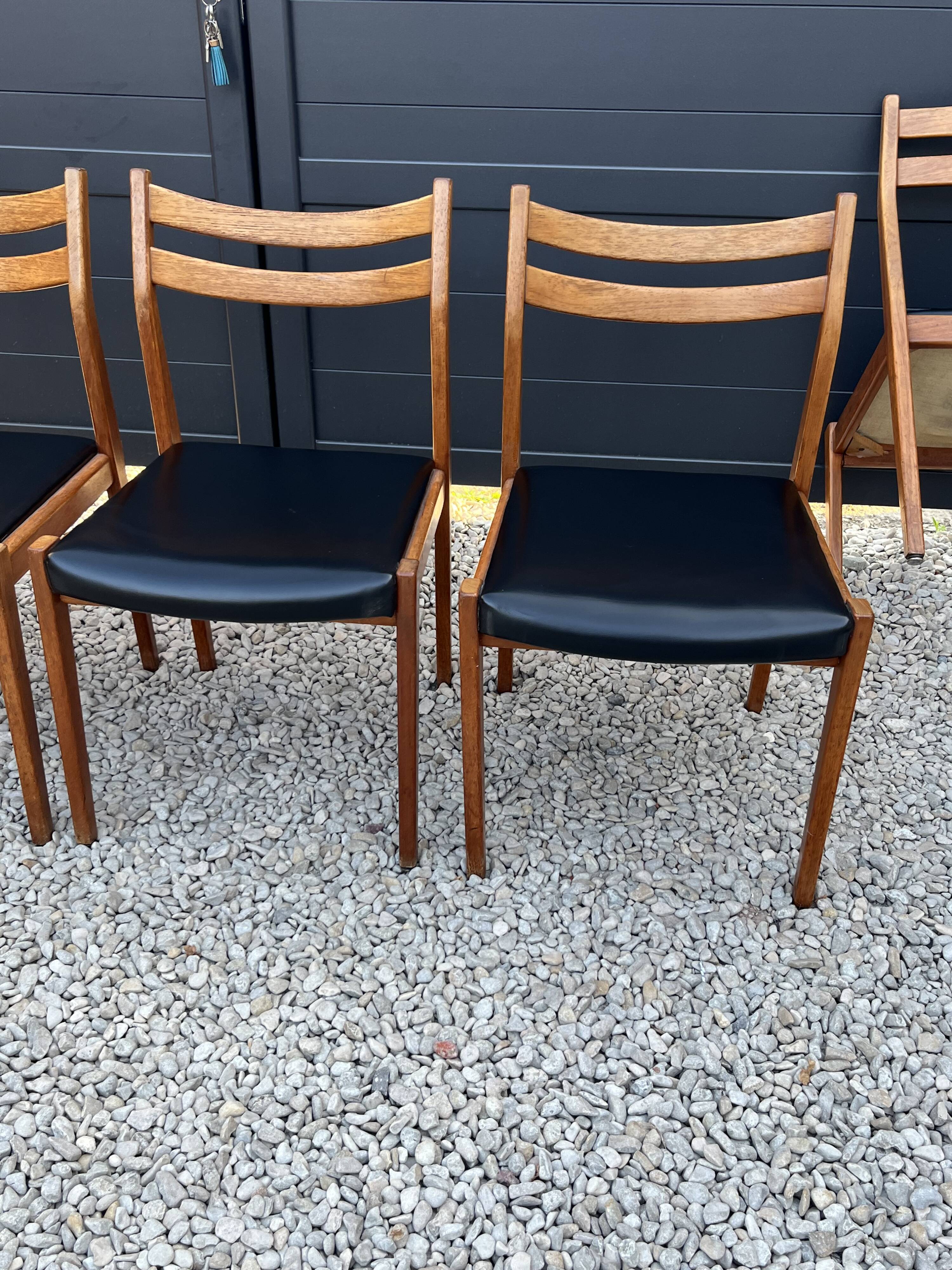 Set de 6 chaises scandinave en teck et cuir noir