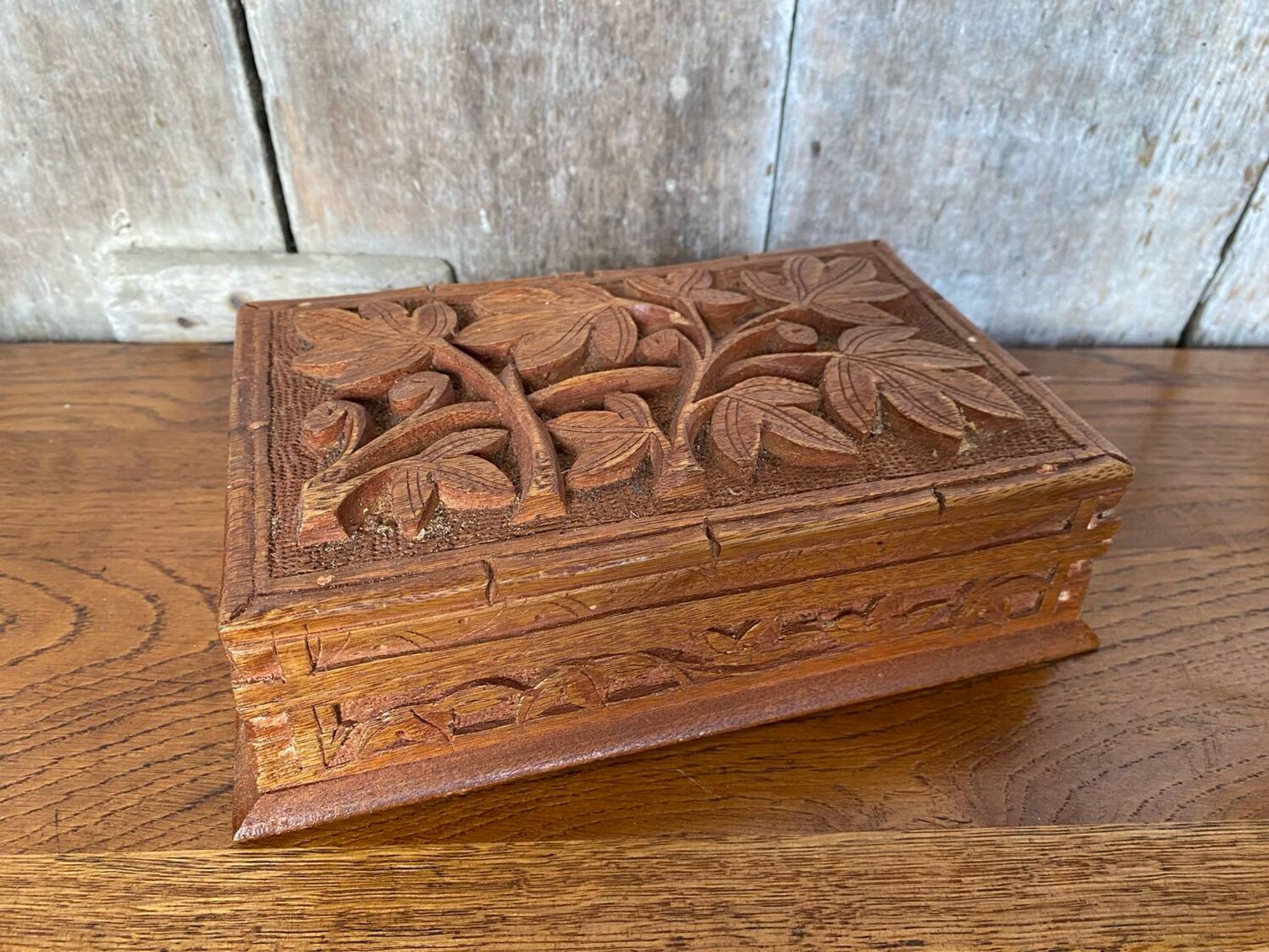 Antique Secret Jewelry Box Carved Walnut Wood 2 Compartments Vintage