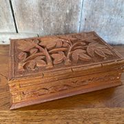 Antique Secret Jewelry Box Carved Walnut Wood 2 Compartments Vintage