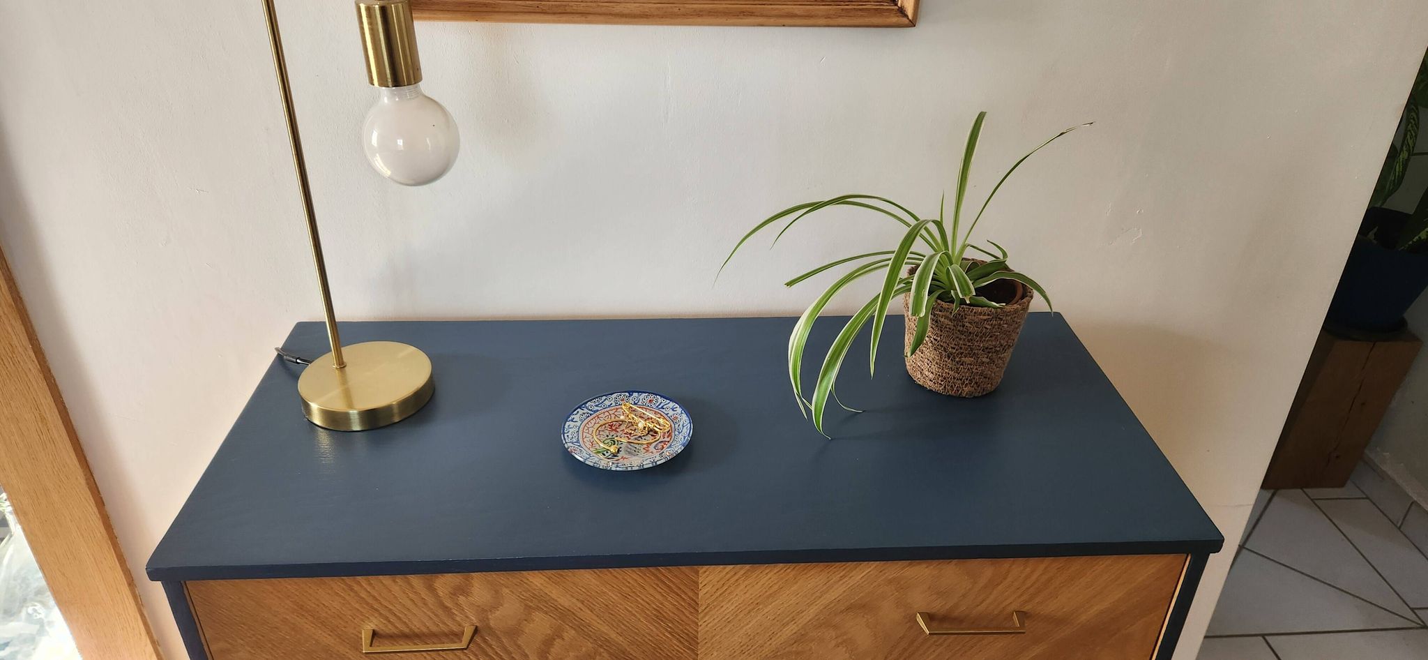 Commode 4 tiroirs bois bleue à chevrons