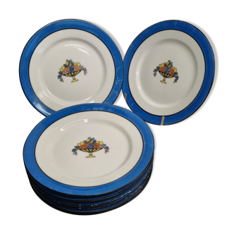 Eight Art Deco dessert plates, TLB Limoges with cup of abundance decoration, 1930