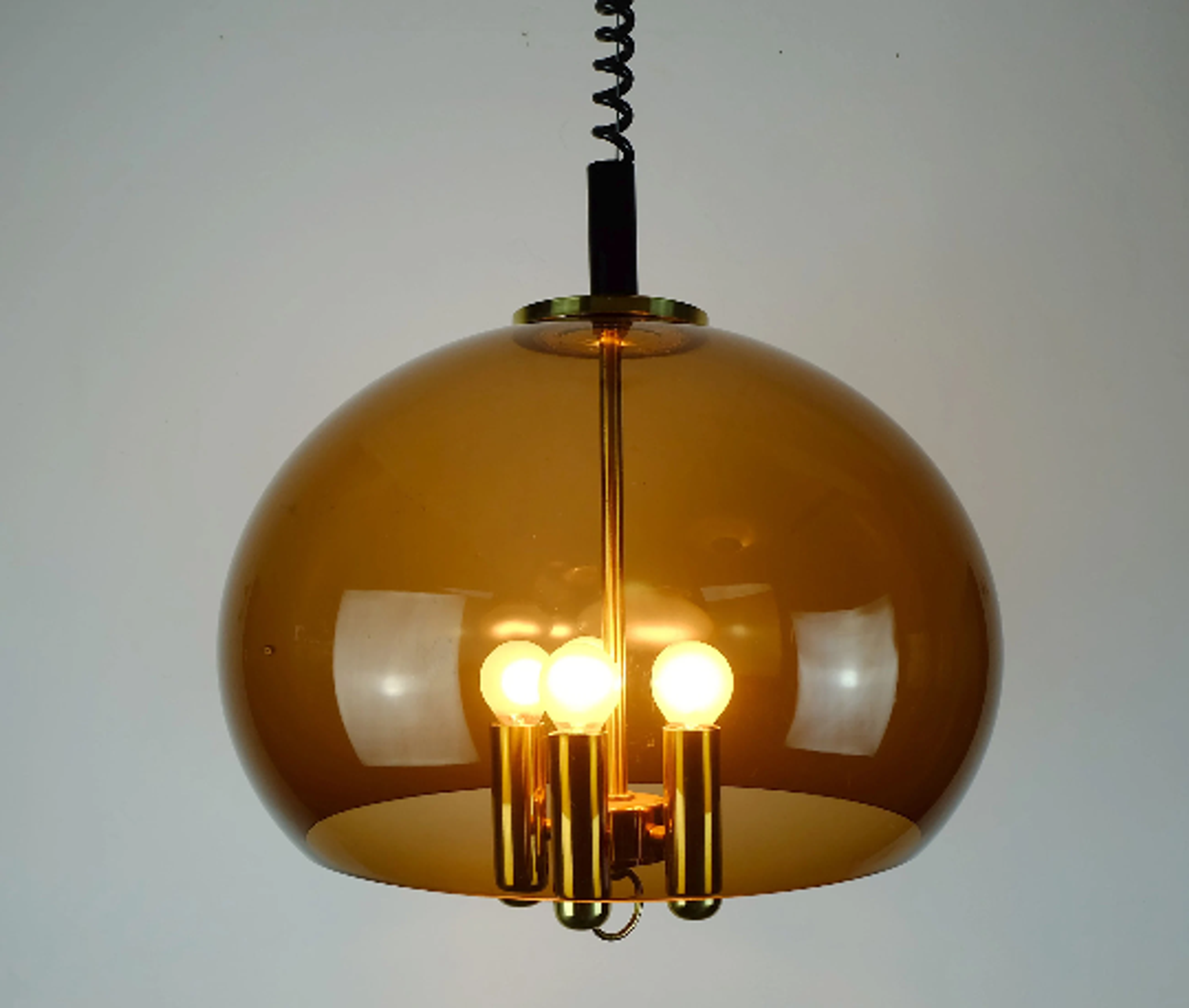 Vintage space age pendant brown acrylic and brass 1970s richard essig pendant lamp
