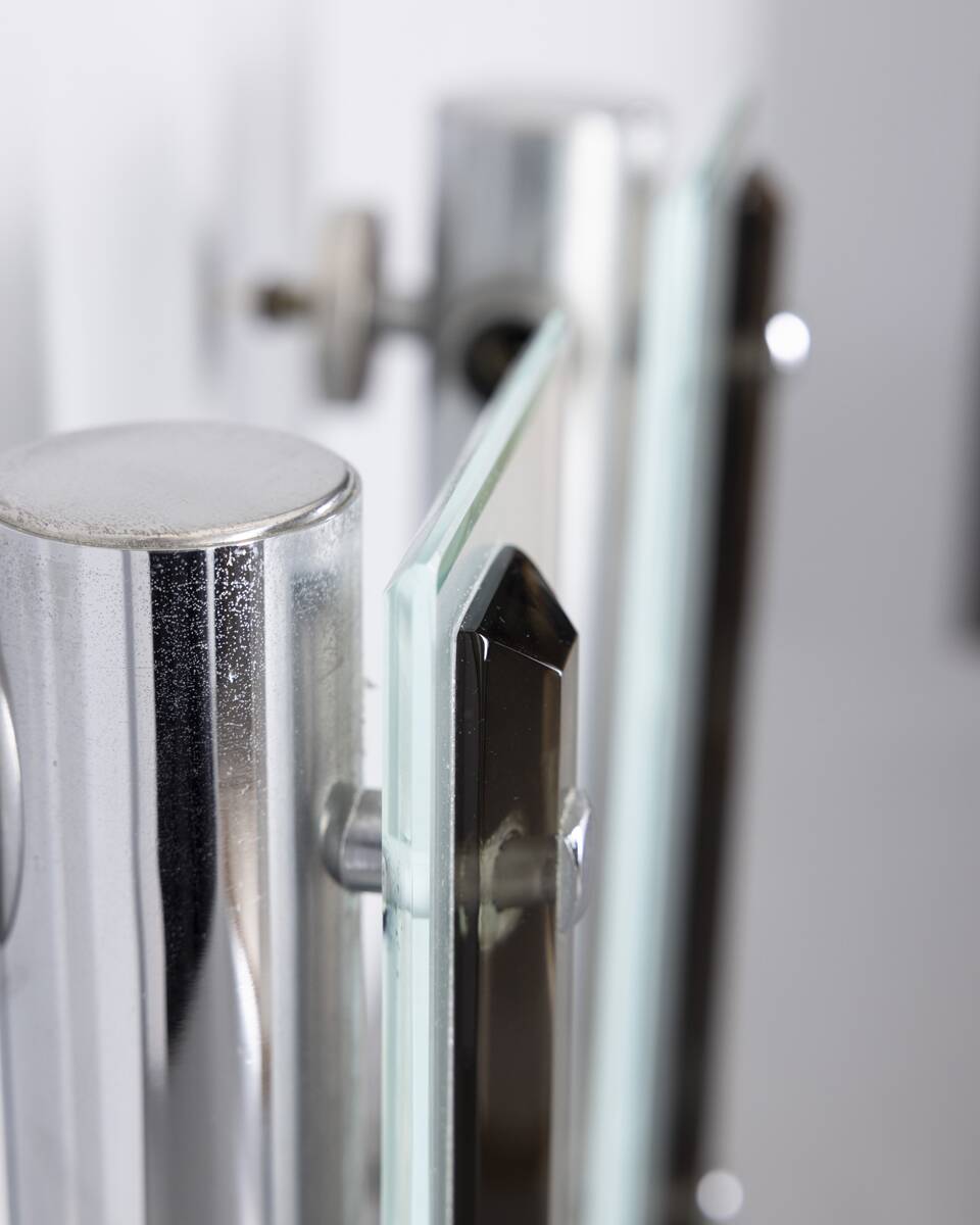 Pair of vintage 1960s metal and glass wall lamps, Italian design