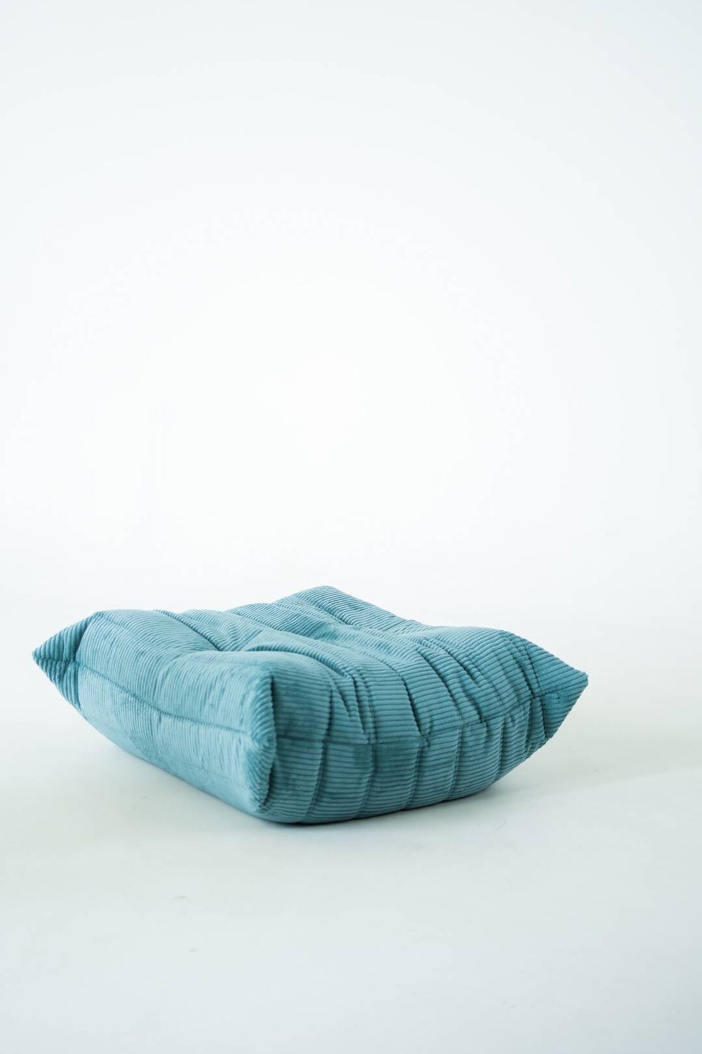 Togo set of armchair and pouf in light blue corduroy