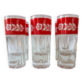 6 verres à liqueur décor fleurs rouge blanc vintage