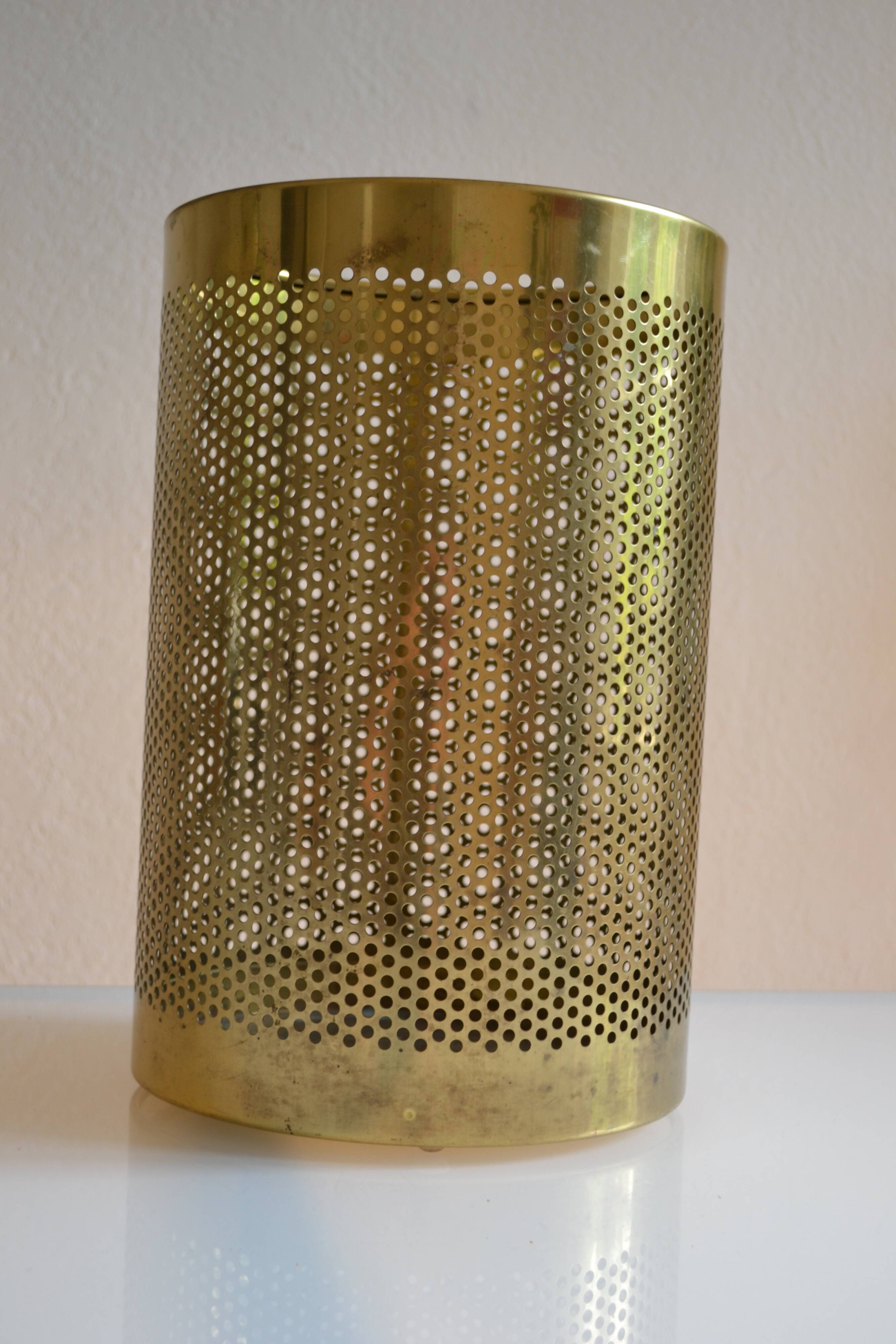 Postmodernist perforated brass wastepaper basket 1980 Memphis