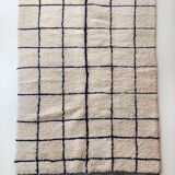 Moroccan Berber carpet Beni Ouarain unbleached with blue checkers majorelle 254x152cm