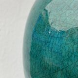 Cracked and signed ceramic ball lamp base, blue-green tones