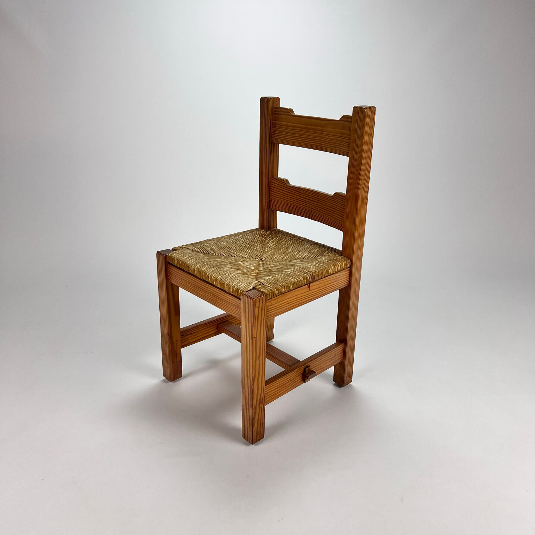 Mid century pine and rush dining chairs, set of 6, 1960s