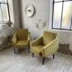 Paire de chauffeuses fauteuils vintage velours jaune