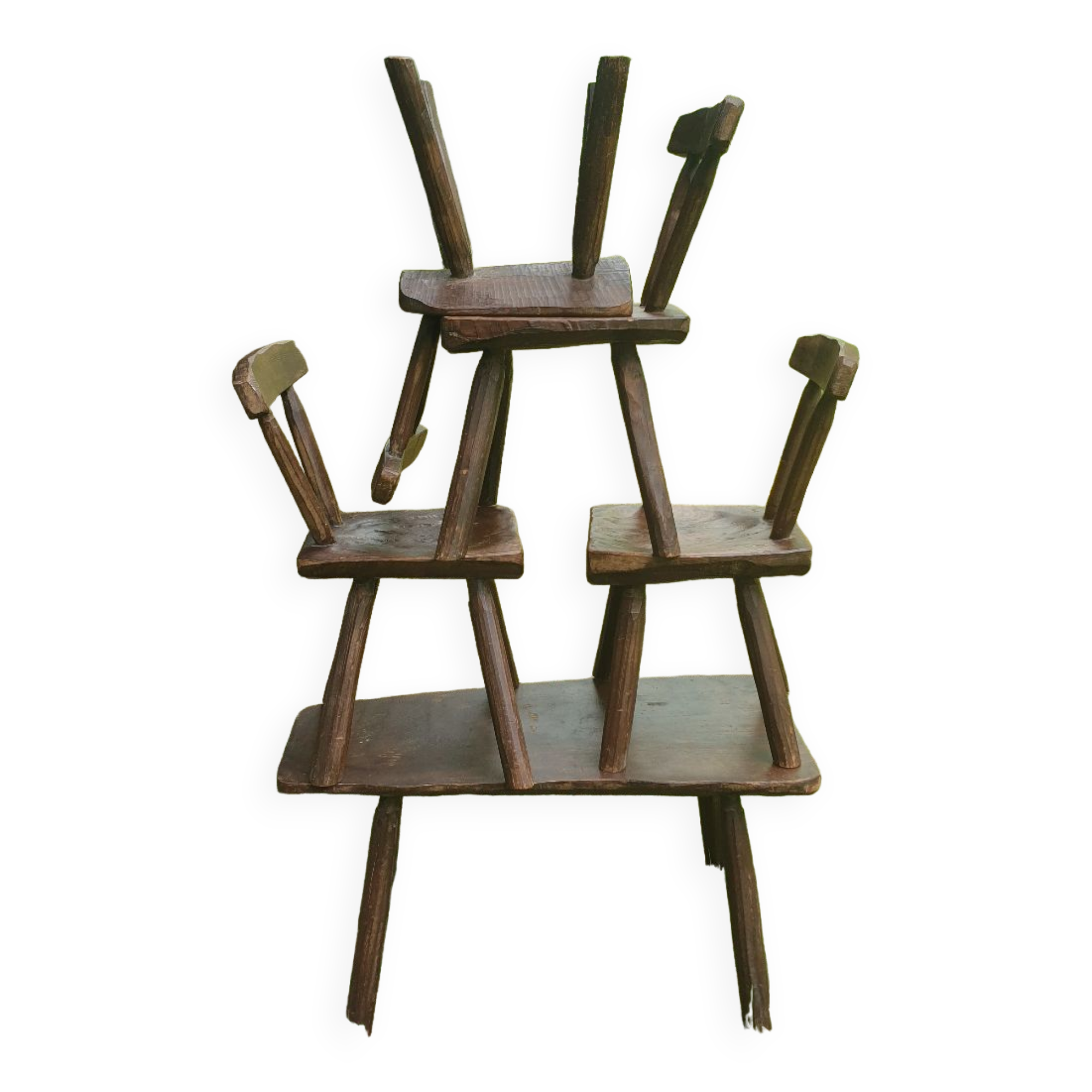 Four chairs and brutalist coffee table