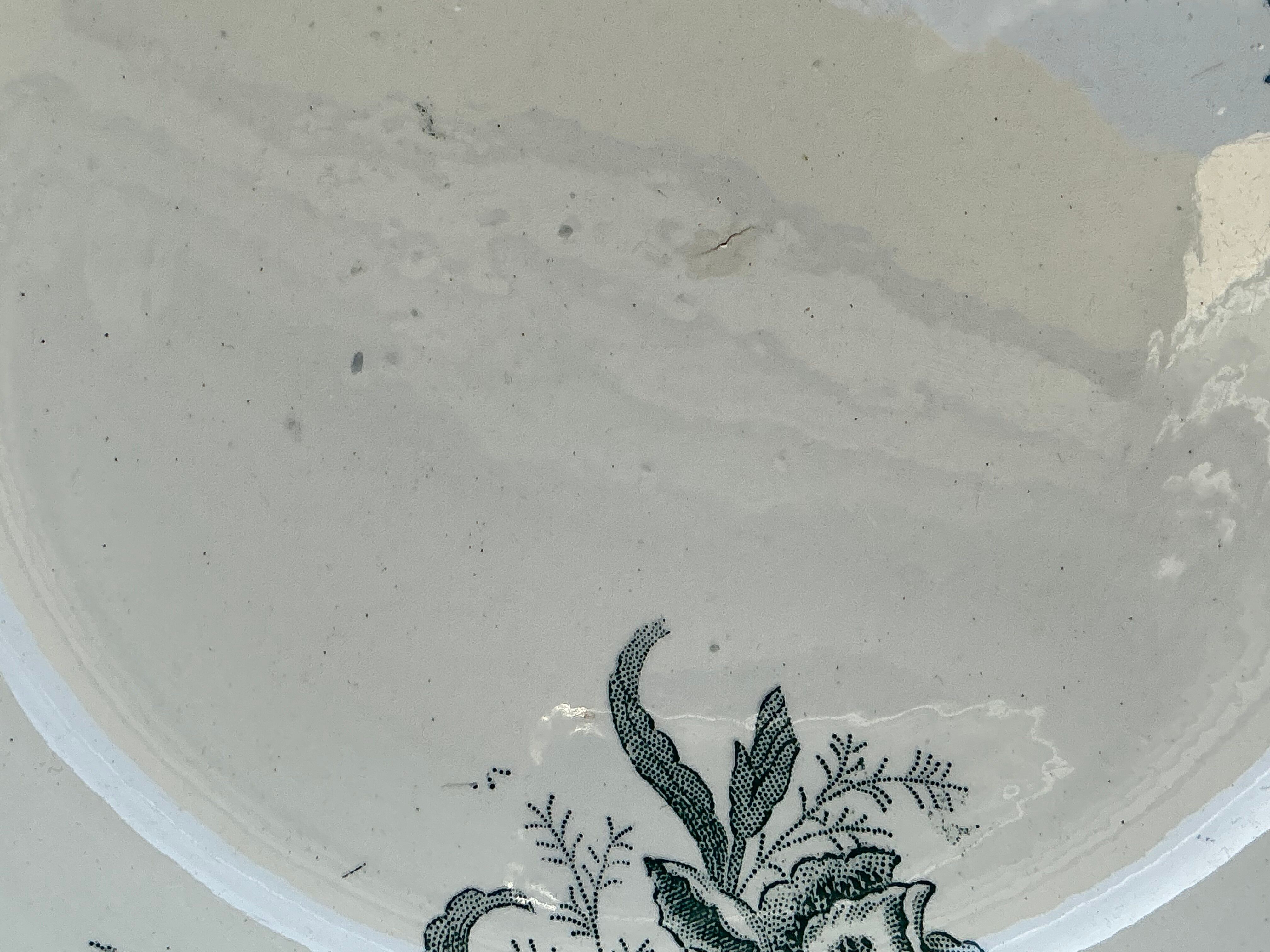 Old hollow dish, Ironstone, green floral decoration, 28 cm.