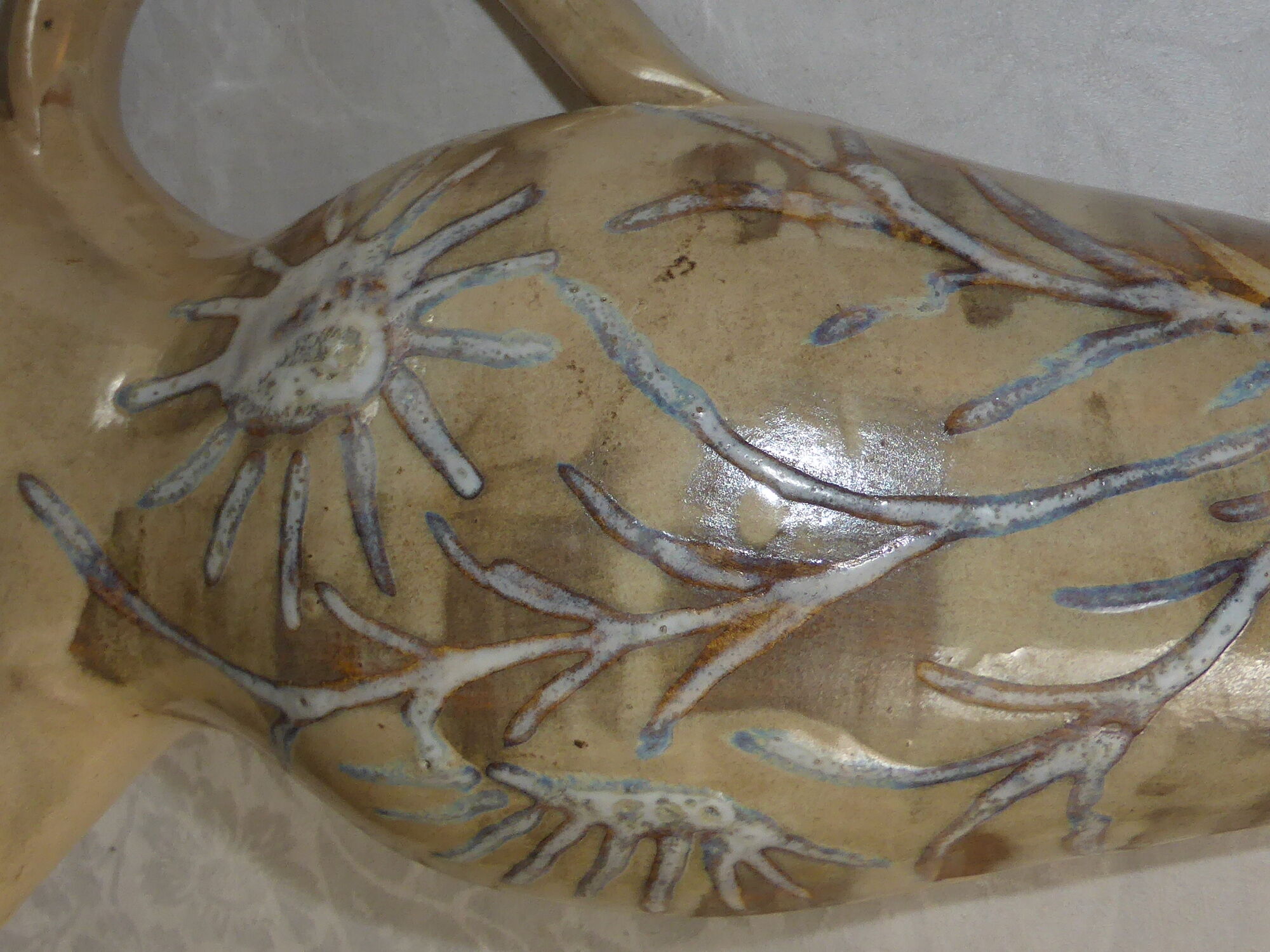 Vintage orangeade service in ceramic greige with decoration of a flower, 70s