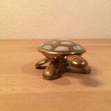 Brass and mother-of-pearl turtle jewelry box