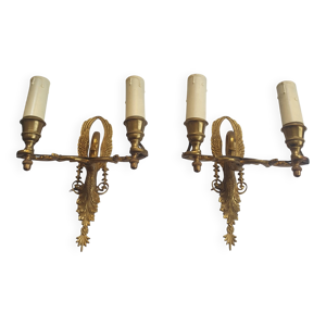 paire d'appliques murales - bougeoirs bronze