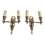 Pair of wall sconces candle holders in Empire style in bronze