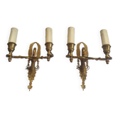 Pair of wall sconces candle holders in Empire style in bronze