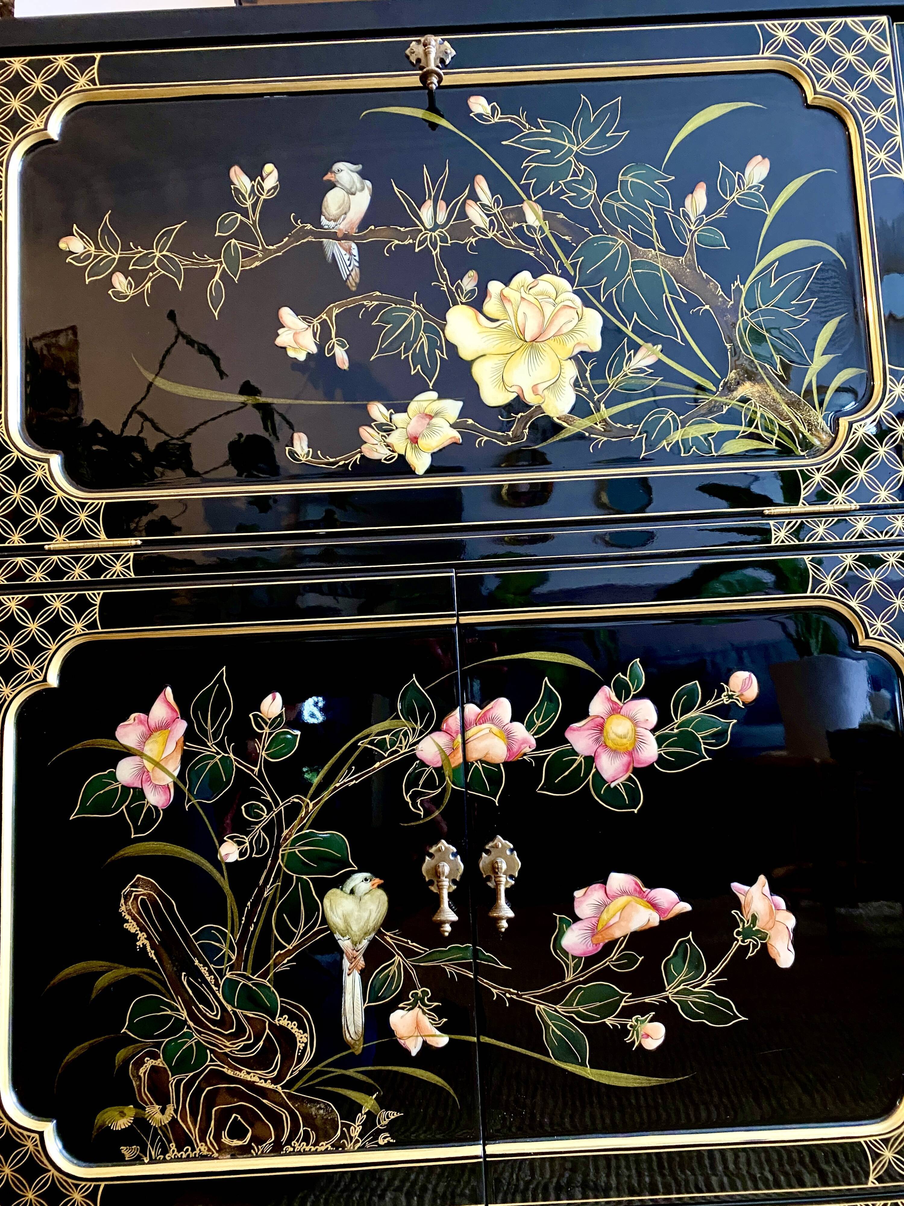 Chinese secretarial cabinet lacquered black Asian
