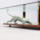 70s Nicola Voci brass sculptural glass panther coffee table
