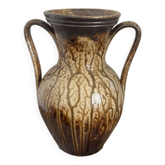 Ancient Amphora Vase Handle Stoneware Pyrite Glazed Brown Drip