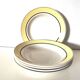 set of 5 soup plates / circle / yellow / black edges / Lunéville
