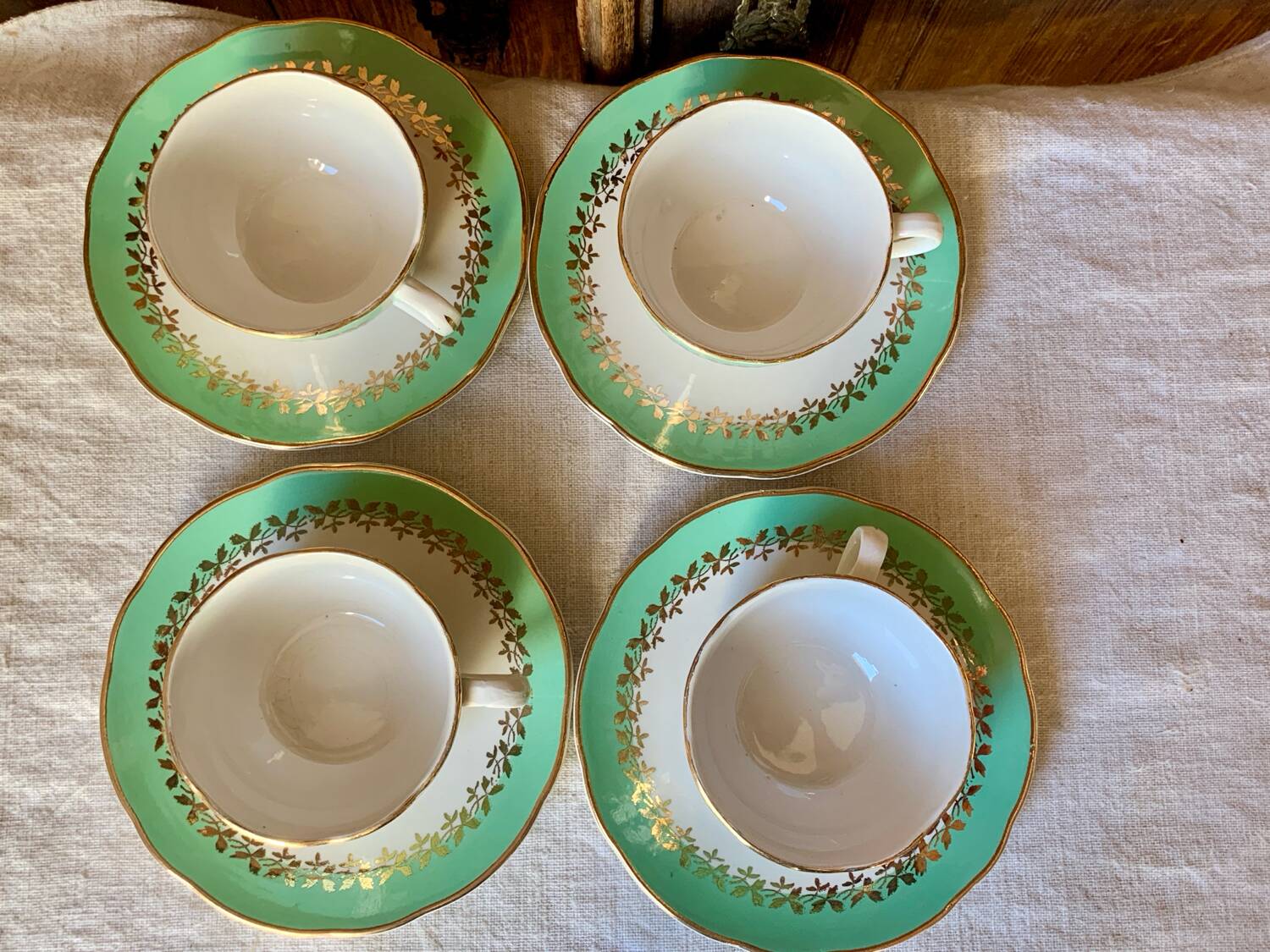 4 tasses à café vert menthe Digoin Sarreguemines Juliette 1960