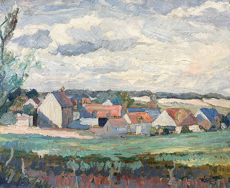 Painting “Village”, Oil on canvas signed.