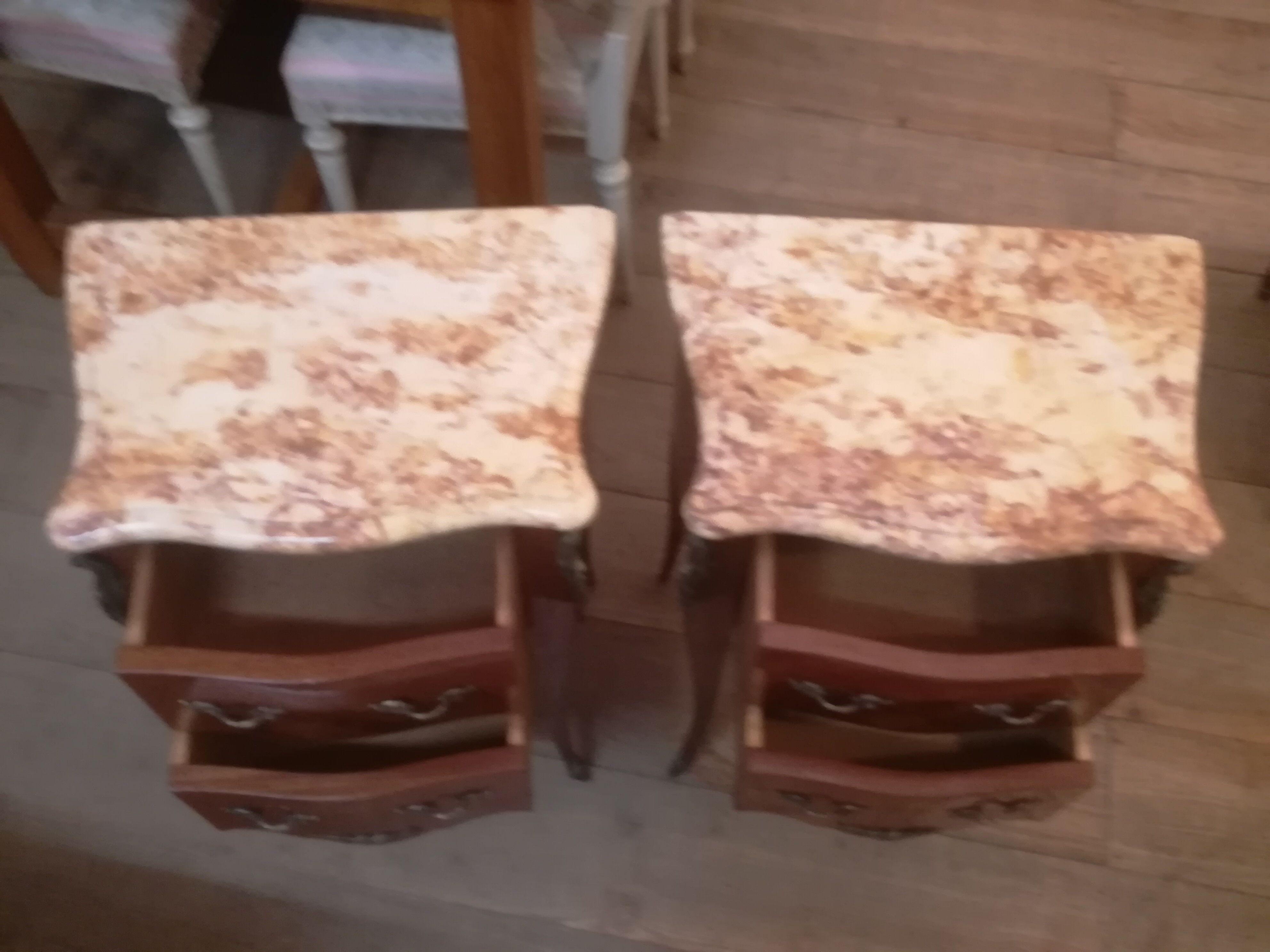 Pair of Louis XV style bedside tables in marquetry