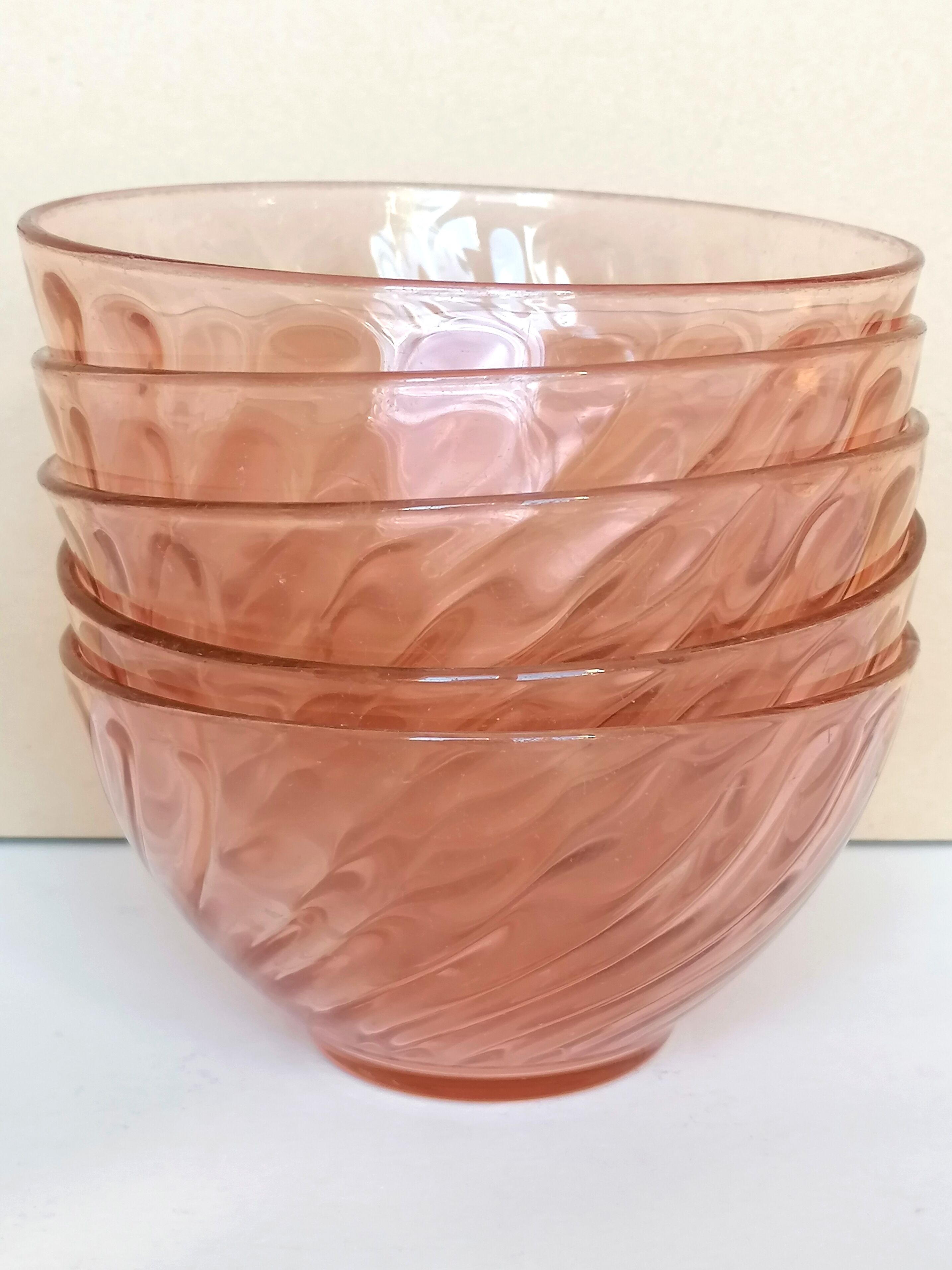 5 bols verre rose arcoroc rosaline