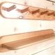 Set of 1 coat hook and 1 wall shelf in Pine from the 1970s.