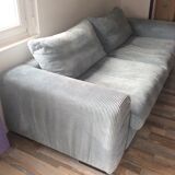 Sky blue ribbed 3-seater sofa