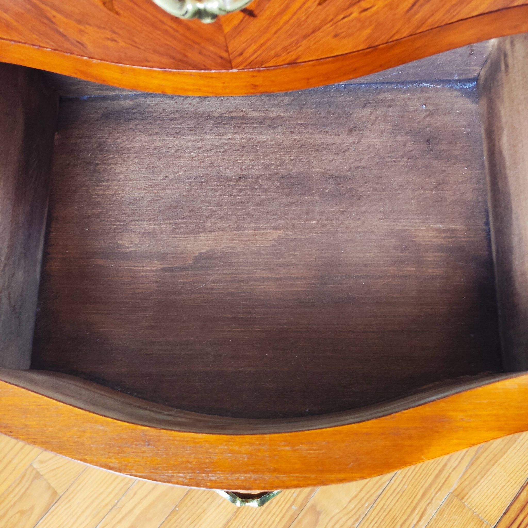 Curved chest of drawers in marquetry – marble top – Louis XV style