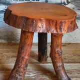 Brutalist sofa tip table in vintage solid wood