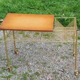Vintage oak and gold metal side table from the 60s