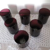 6 eggplant-colored glass cups