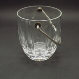 Vintage French heavy cut glass ice bucket with silver metal carry handle 4504.