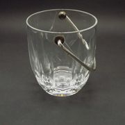 Vintage French heavy cut glass ice bucket with silver metal carry handle 4504.