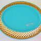 Antique basket in painted sheet metal and woven wicker, decorated with roses