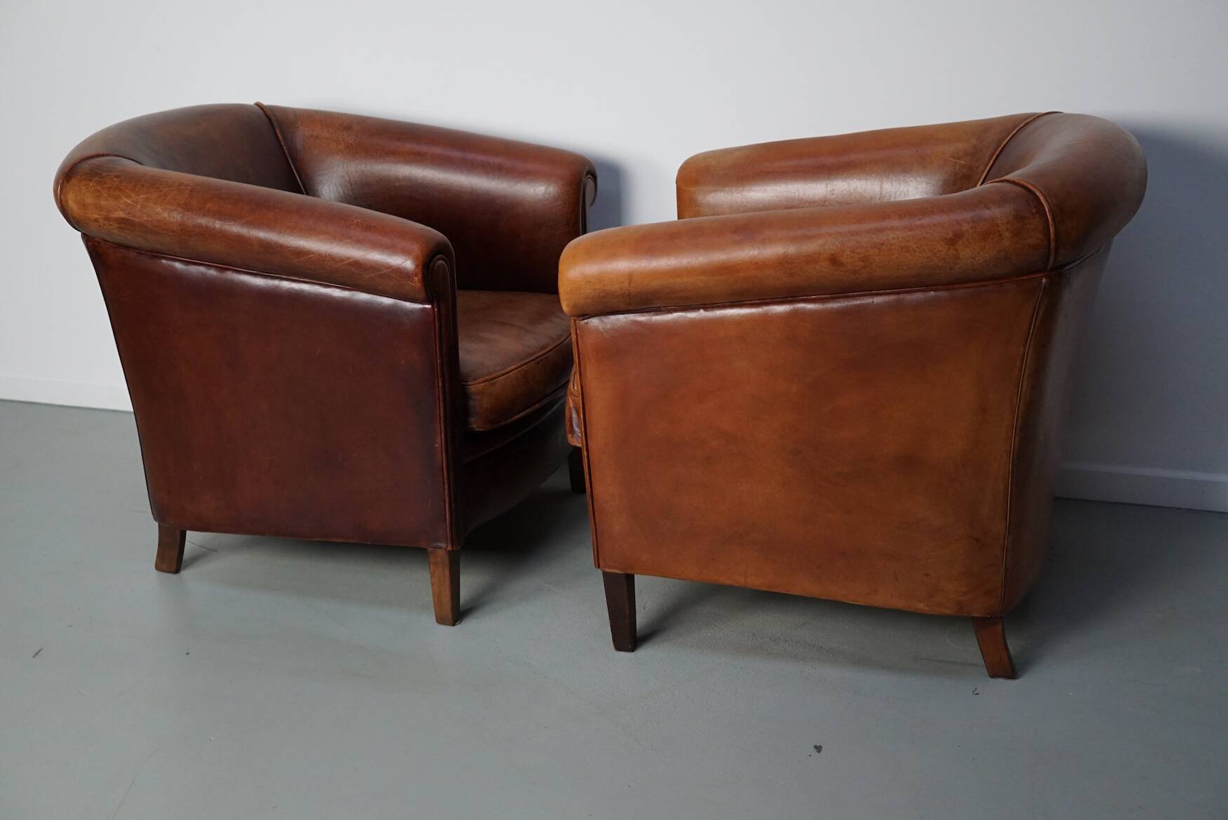 Vintage Dutch cognac coloured leather club chair, set of 2