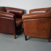 Vintage Dutch cognac coloured leather club chair, set of 2