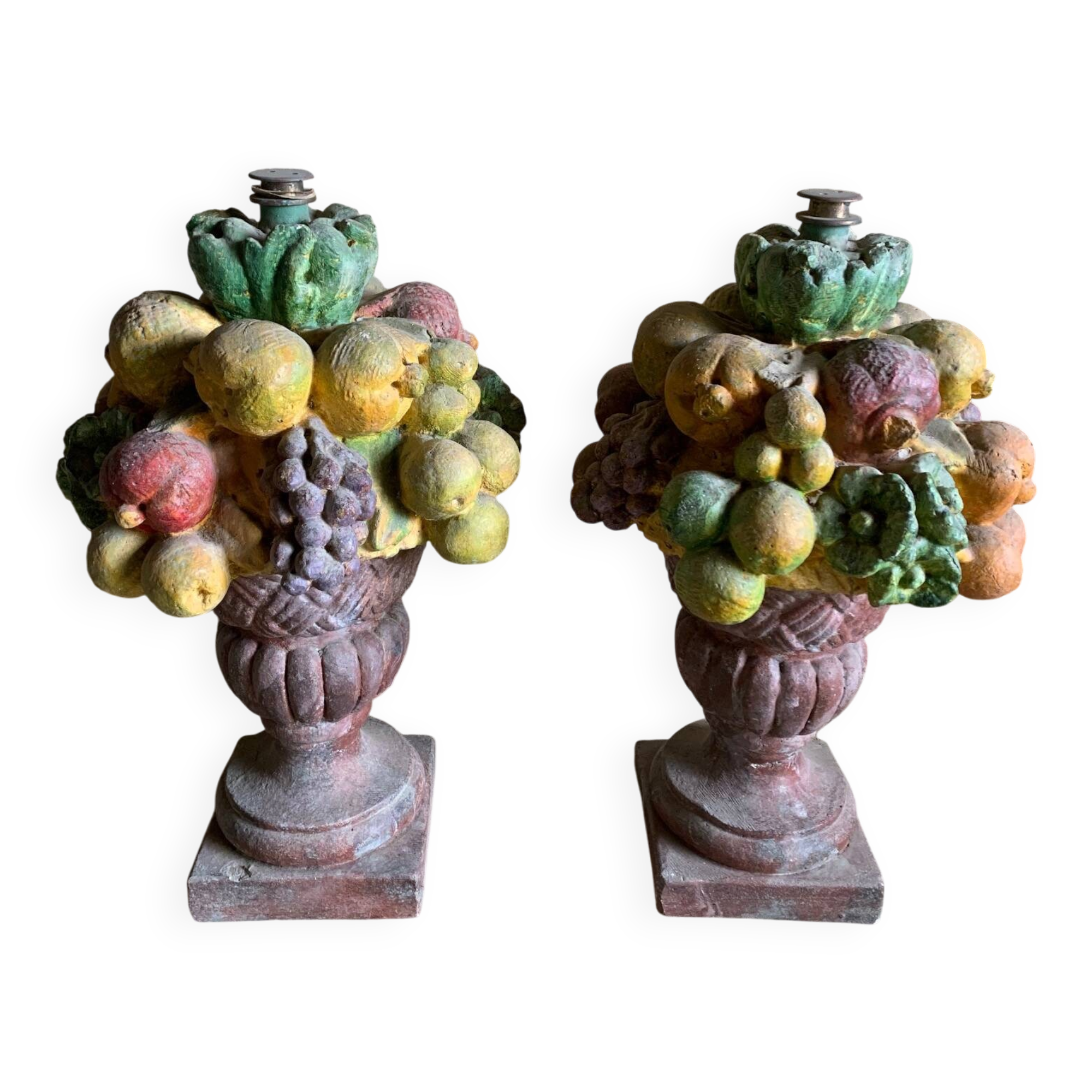 Pair of painted plaster Médicis vases