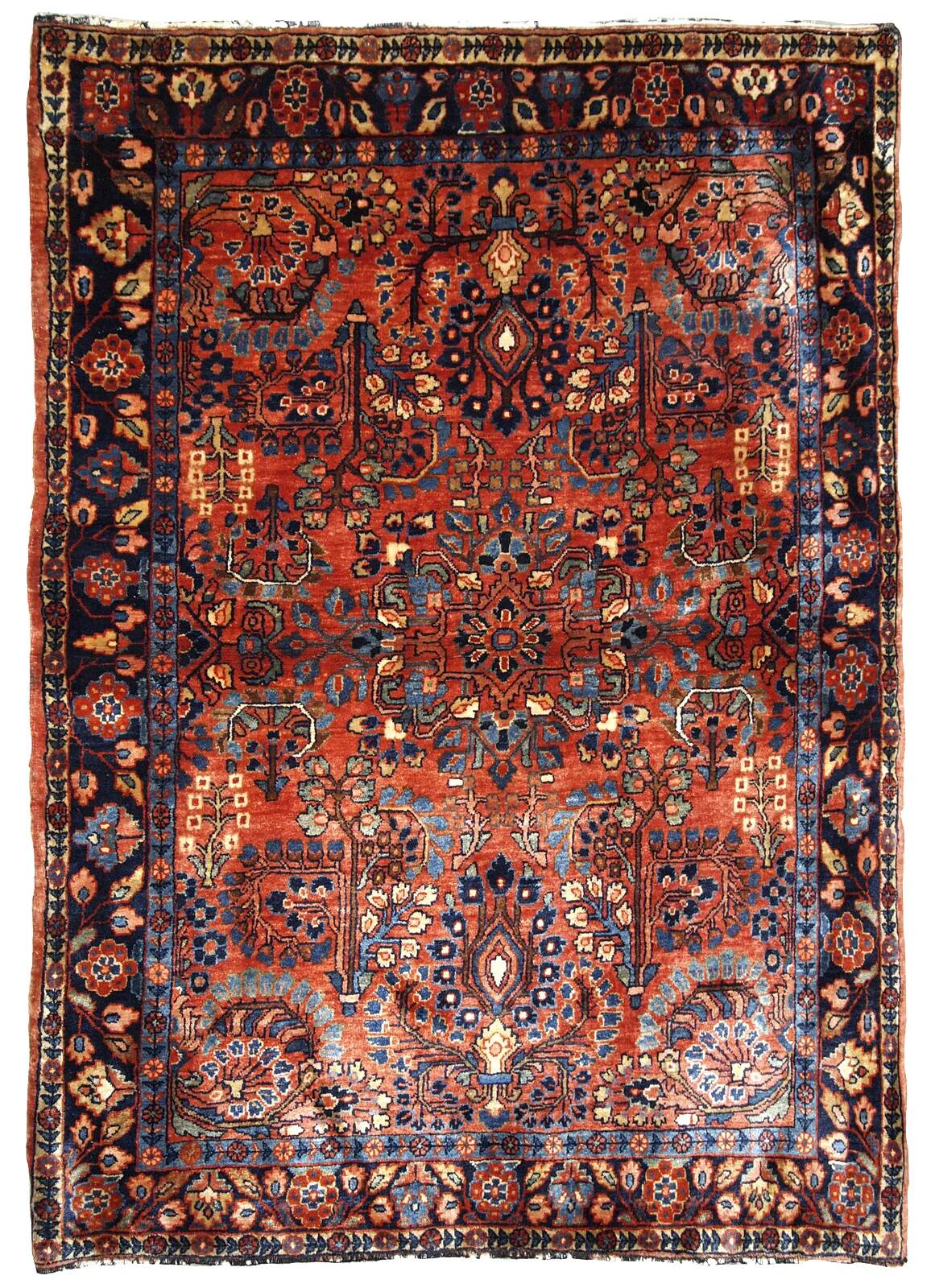 Handmade antique Persian Sarouk rug 3.4' x 5.3' (103cm x 161cm) 1920s - 1B697