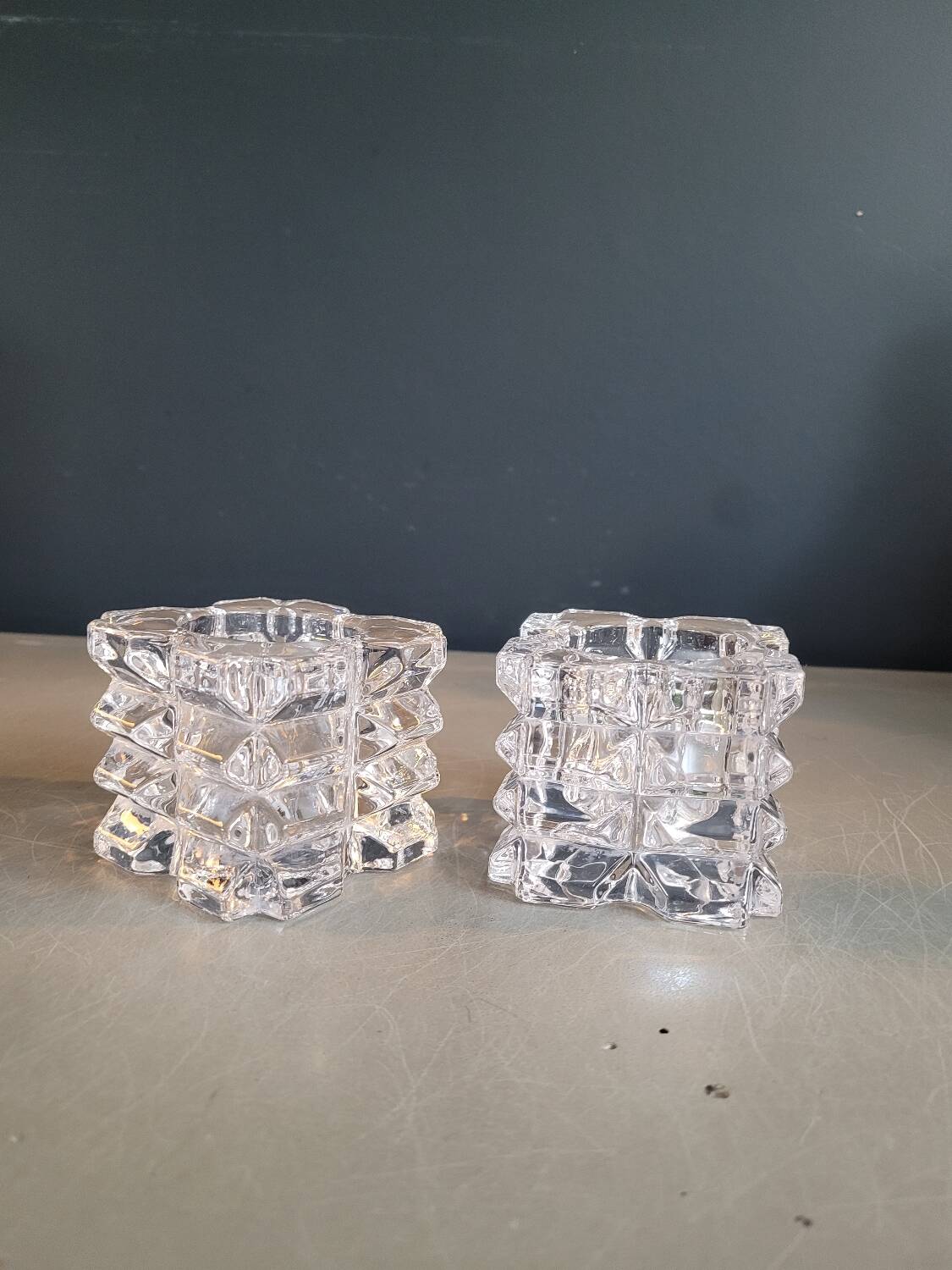 Pair of faceted glass tealight candle holders